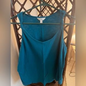 Teal large tie shoulder top